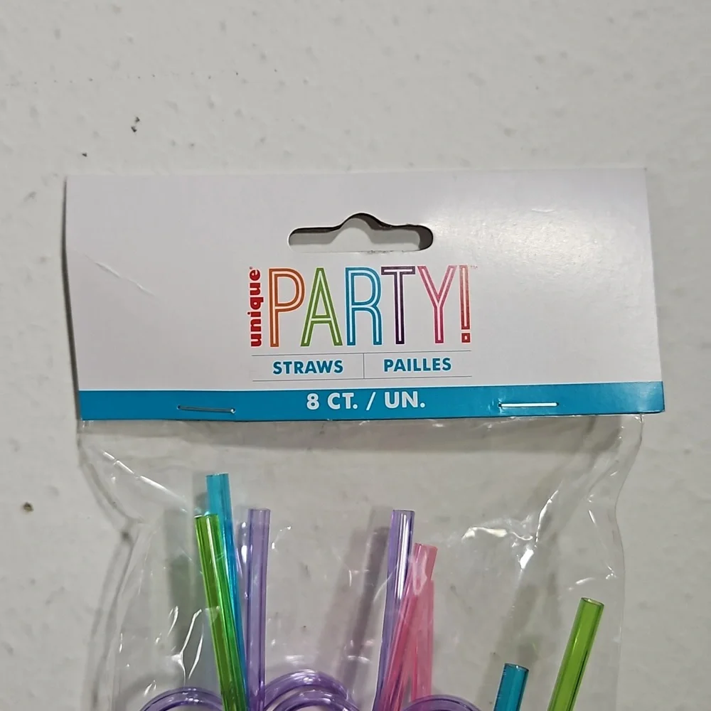 NIP unique party plastic curly straws Set of 8, selling 2 sets together